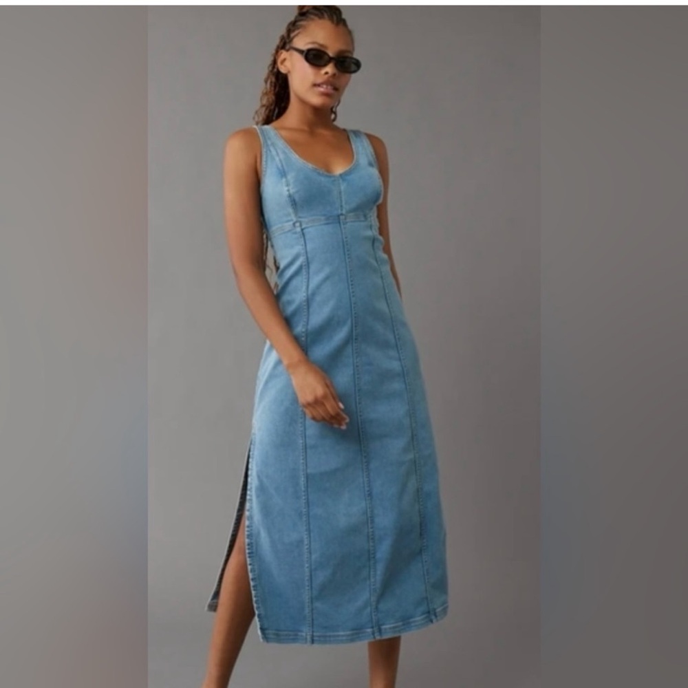 American Eagle Outfitters Blue Stretch Jean Midi Dress